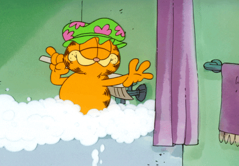 gif of Garfield in the bath